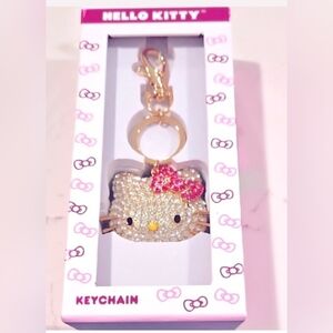 Hello Kitty Gold & Pink Crystal Face Keychain
